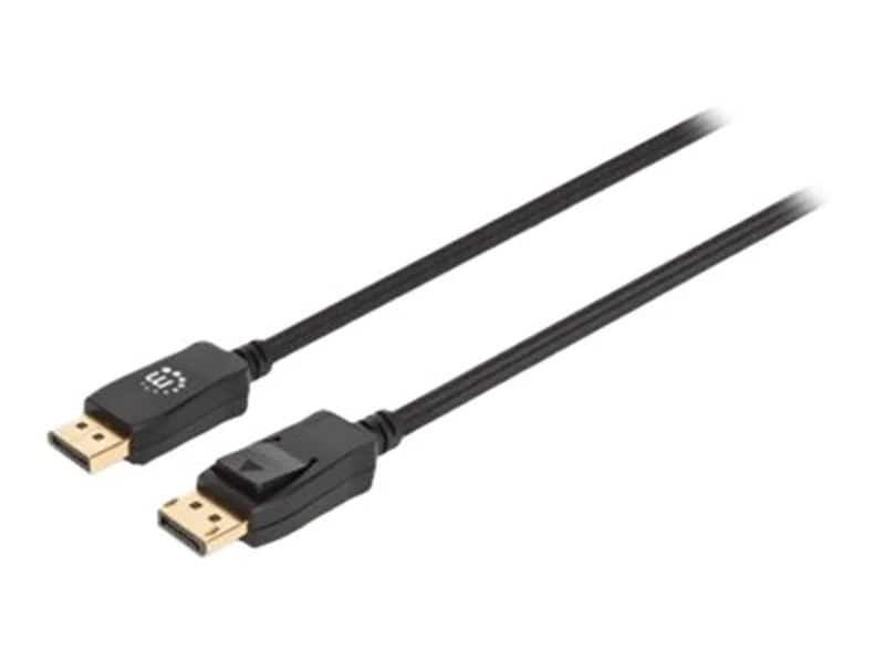 Manhattan DisplayPort 1.4 Cable, 8K@60hz, 3m, Braided Cable, Male to Male, With Latches, Fully Shielded, Black, Lifetime Warranty, Polybag - DisplayPort-Kabel - DisplayPort (M) eingerastet zu DisplayPort (M) eingerastet - DisplayPort 1.4 - 3 m - 4K Unters