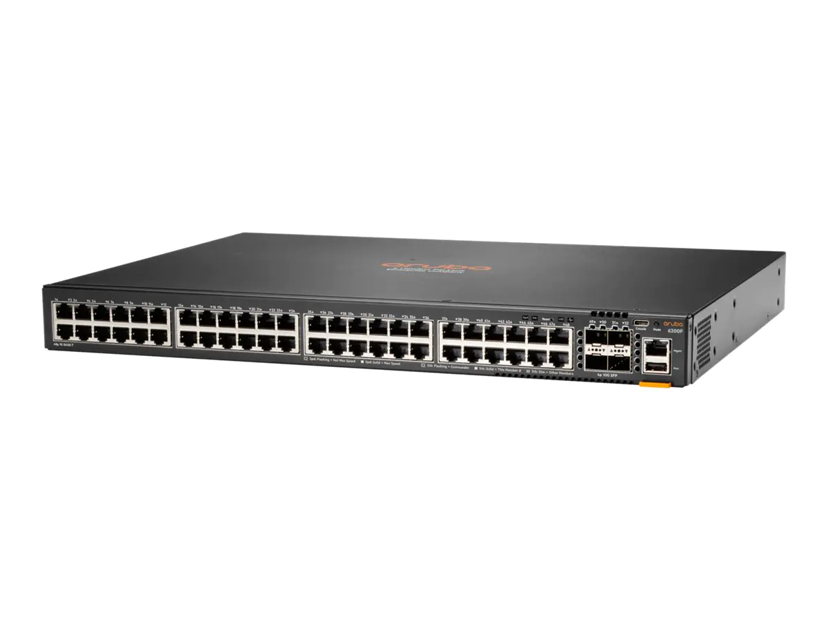 HPE Aruba Networking CX 6200F 48G 4SFP+ Switch - Switch - L3 - managed - 48 x 10/100/1000 + 4 x 100/1000/10G SFP+ - Front und Seite zu Hinterseite - an Rack montierbar