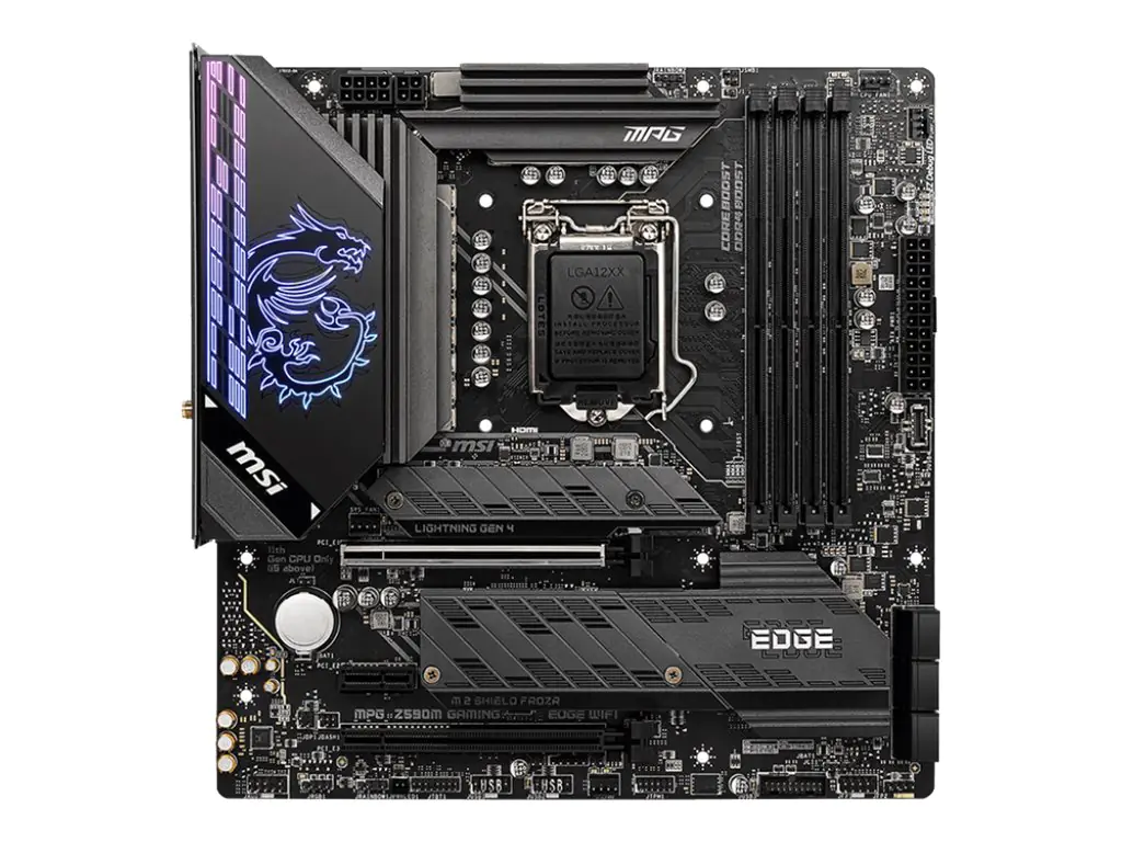MSI MPG Z590M GAMING EDGE WIFI - Motherboard - micro ATX - LGA1200-Sockel - Z590 Chipsatz - USB-C Gen2, USB 3.2 Gen 1, USB 3.2 Gen 2, USB-C Gen 2x2 - 2.5 Gigabit LAN, Wi-Fi 6, Bluetooth - Onboard-Grafik (CPU erforderlich) - HD Audio (8-Kanal)