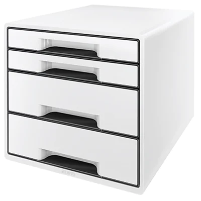 Leitz Schubladenbox CUBE 4 Schubladen DIN A4 Polystyrol Gehäusefarbe: weiß Farbe der Schublade: weiß/schwarz
