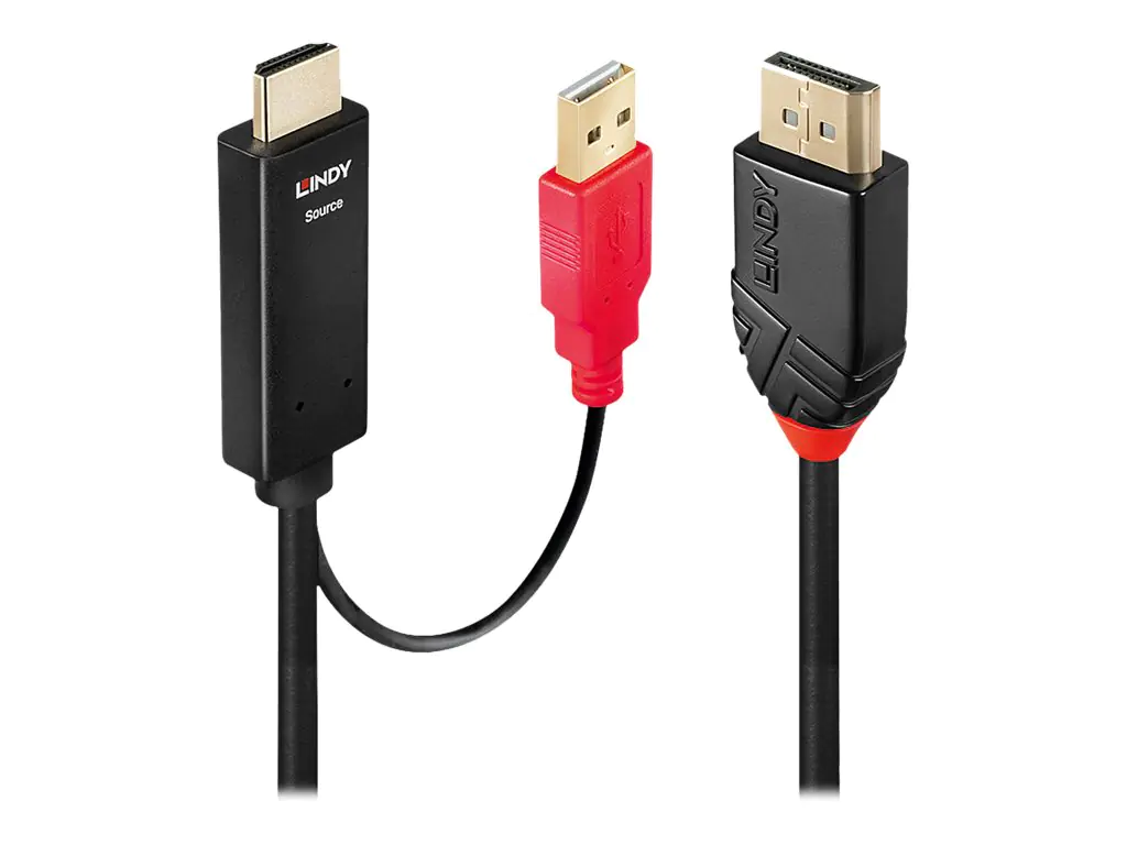 Lindy - Video- / Audiokabel - DisplayPort männlich zu USB, HDMI männlich - 50 cm - abgeschirmt - Schwarz - rund, 4K Unterstützung, aktiv
