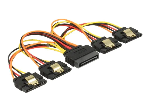 Delock - Spannungsversorgungs-Verlängerungskabel - SATA-Stromstecker (M) eingerastet bis SATA-Stromstecker (W) Metallclip - 15 cm - Schwarz, Gelb, Rot, orange