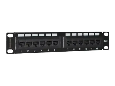 Intellinet 10" 12-Port Cat6 Patchpanel, UTP, 10", 1 HE, schwarz - Patch Panel - Rack montierbar - RJ-45 X 12 - Schwarz, RAL 9005 - 1U - 25.4 cm (10")
