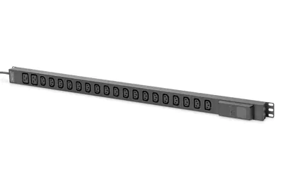 Digitus - Stromverteilungseinheit (Rack - einbaufähig) - Wechselstrom 250 V - 4000 Watt - 1-phasig - Eingabe, Eingang DIN 49441 - Ausgangsanschlüsse: 20 (18 x IEC 60320 C13, 2 x IEC 60320 C19) - 48.3 cm (19") - 3 m Schnur - Schwarz