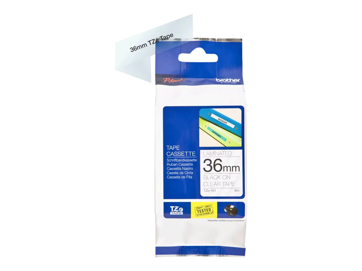Brother TZe-161 - Schwarz auf durchsichtig - Rolle (3,56 cm x 8 m) 1 Kassette(n) laminiertes Band - für P-Touch PT-3600, 530, 550, 9200, 9400, 9500, 9600, 9700, 9800, D800, P900, P950