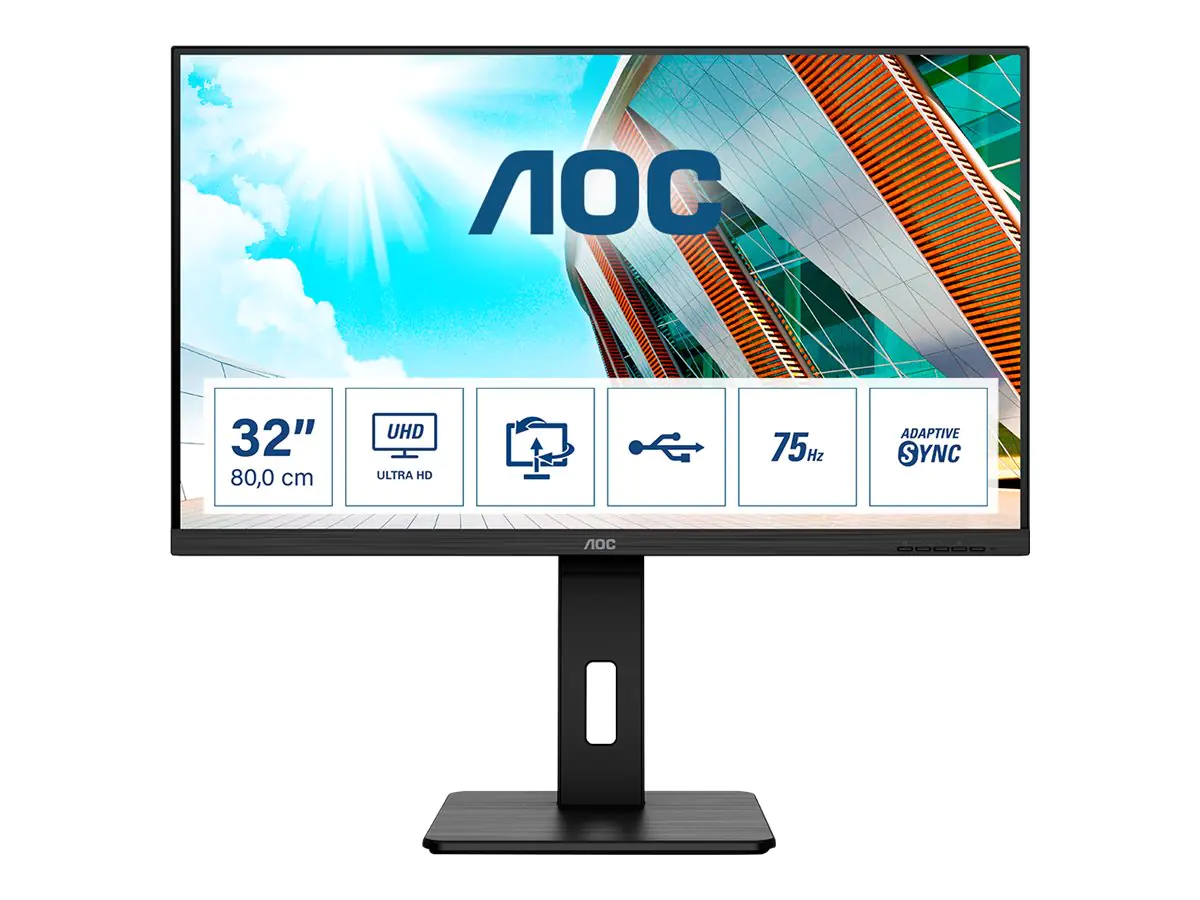 AOC U32P2 - LED-Monitor - 80 cm (31.5") - 3840 x 2160 4K @ 75 Hz - VA - 350 cd/m² - 3000:1 - 4 ms - 2xHDMI, DisplayPort - Lautsprecher - Schwarz
