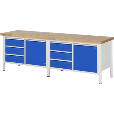 RAU Werkbank 8000 2.500 x 840-1.040 x 700 mm (B x H x T) enzianblau lichtgrau