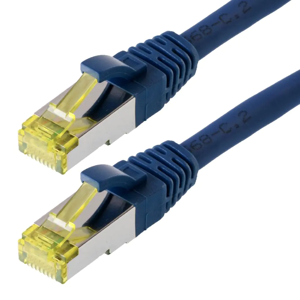 Patchkabel DRAKA S/FTP (PIMF) CAT 6A, blau 1,0m halogenfrei, Hirose TM31 Stecker, CAT 7 Rohkabel