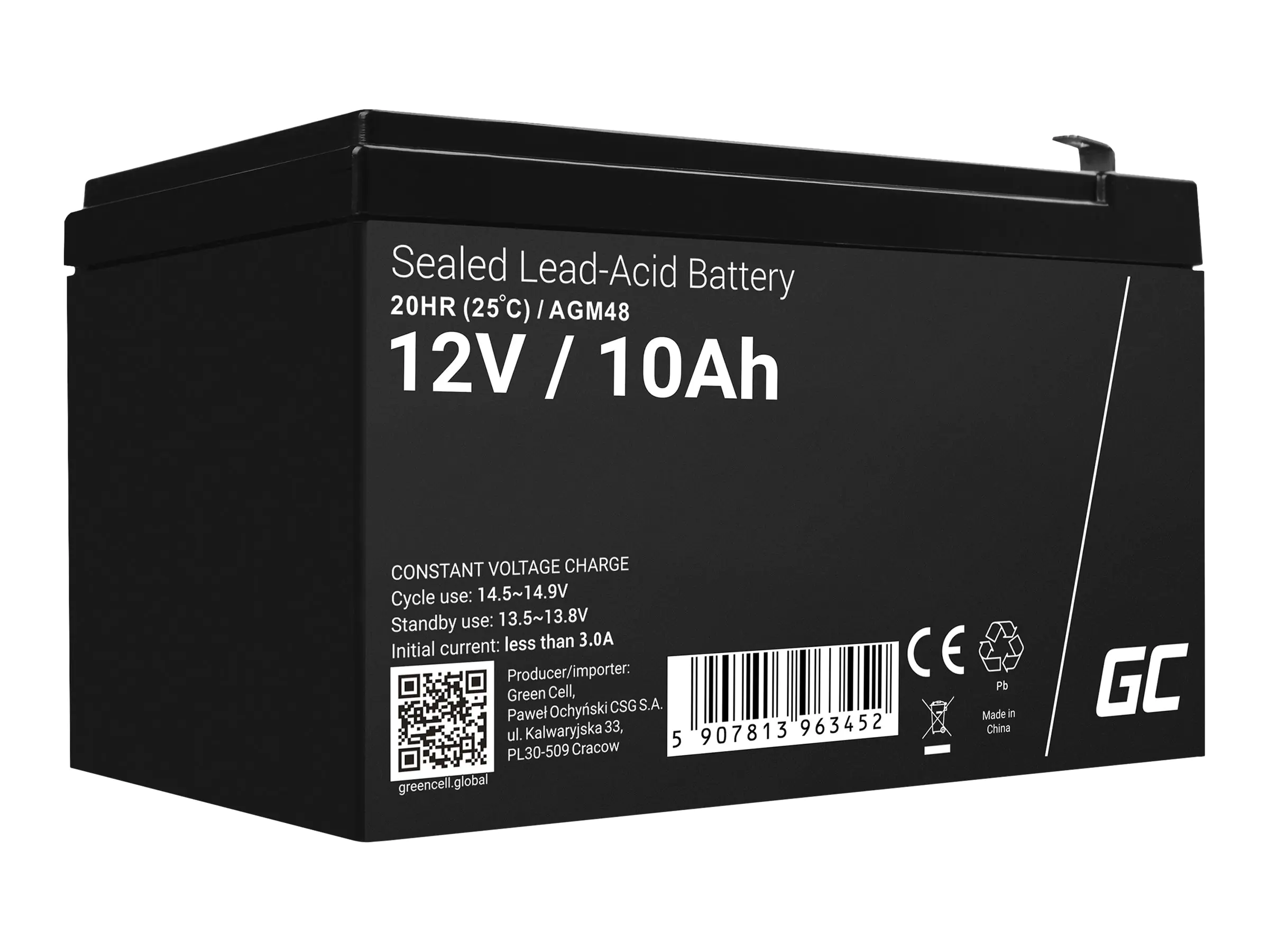 Green Cell Batterie - Bleisäure - 10 Ah - Schwarz
