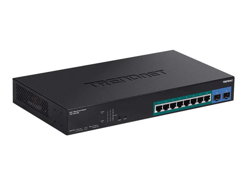TRENDnet TPE-1021WS - Switch - Smart - 8 x 10/100/1000 (PoE+) + 2 x 10/100/1000/SFP - Desktop, an Rack montierbar - PoE+ (130 W) - TAA-konform