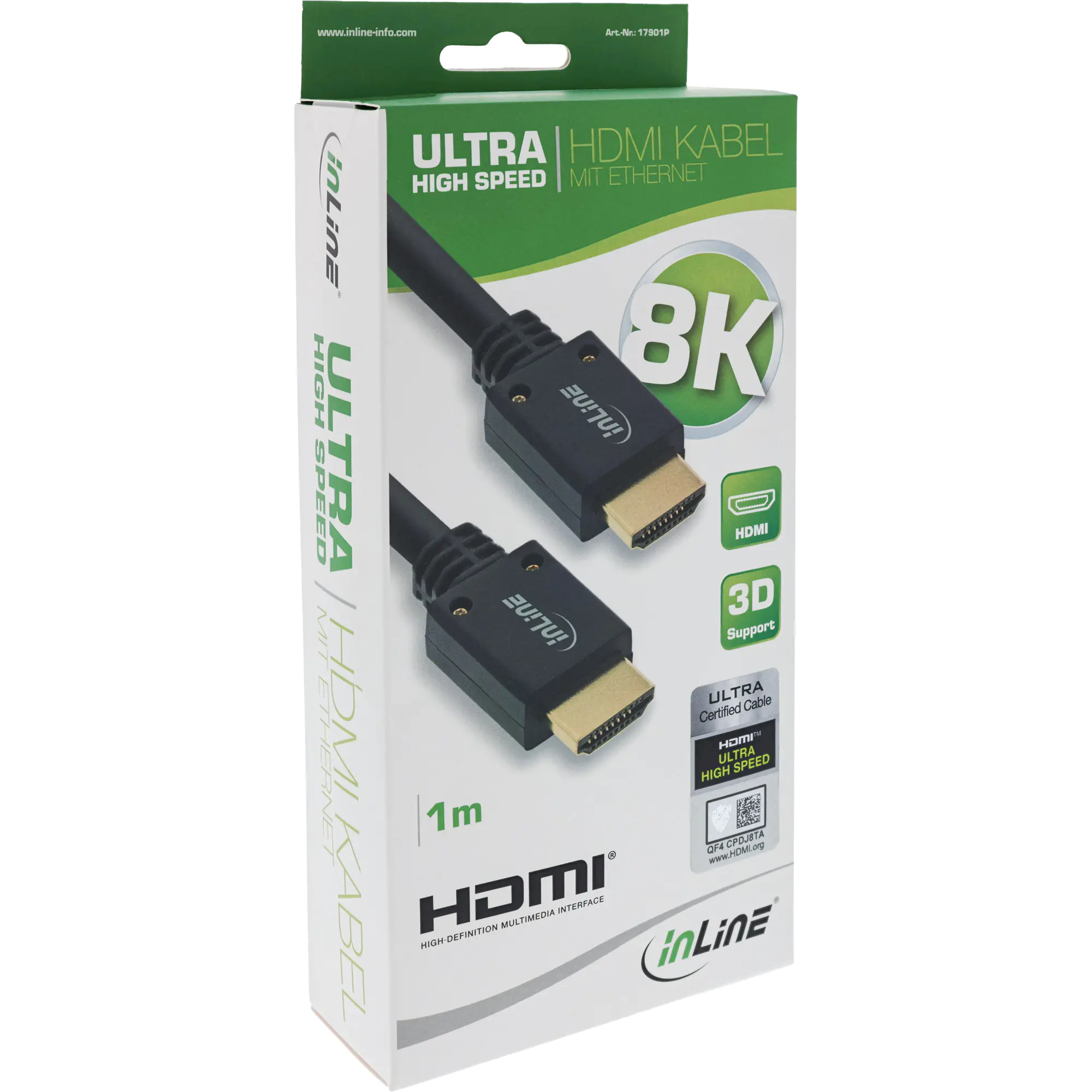 InLine - Premium Highspeed - HDMI-Kabel mit Ethernet - HDMI männlich zu HDMI männlich - 1 m - Dreifachisolierung - Schwarz - 8K Unterstützung