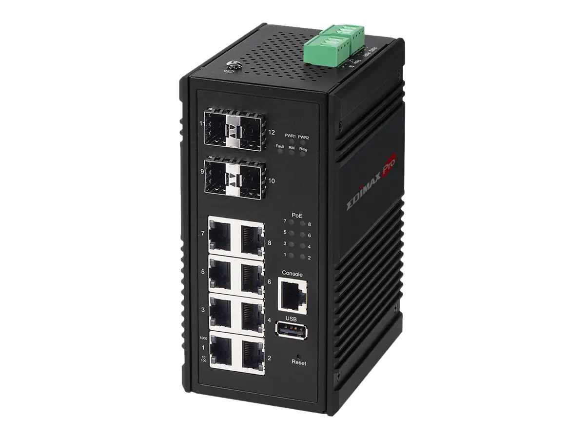 Edimax Pro IGS-5408P - Switch - Smart - 8 x 10/100/1000 (PoE+) + 4 x Kombi-SFP - an DIN-Schiene montierbar - PoE+ (240 W) - DC power