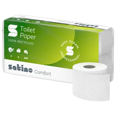 Satino Toilettenpapier comfort 2-lagig Papier, 100 % recycelt hochweiß 250 Bl./Rl. 8 Rl./Pack.