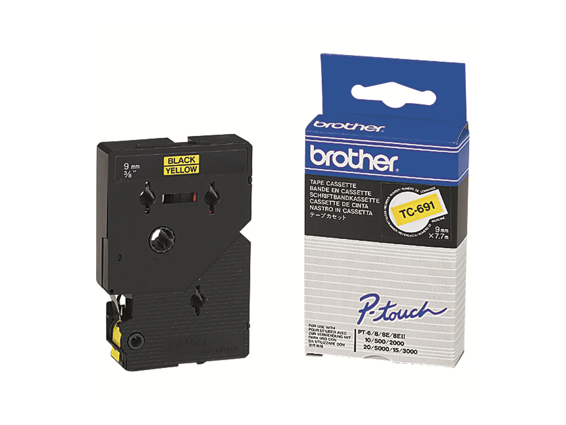 Brother Schwarz, Gelb - Rolle (0,9 cm x 8 m) TC691