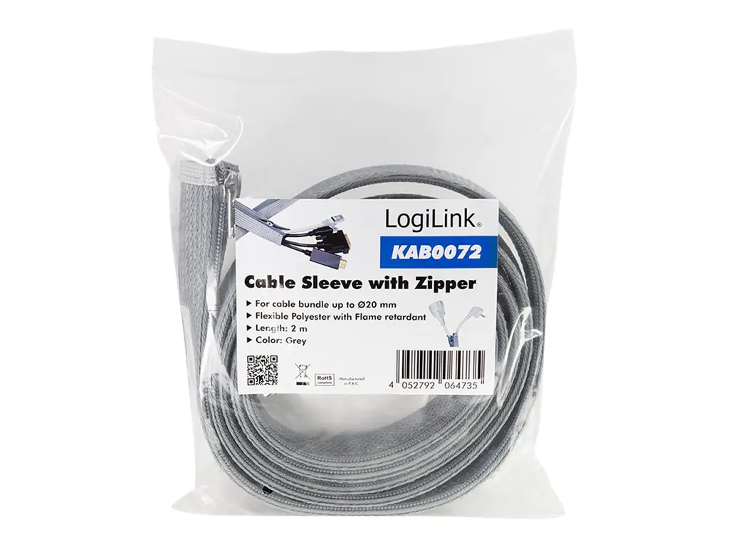 LogiLink - Kabelmanagement-Tülle - mit Reißverschluss - 2 m - Grau