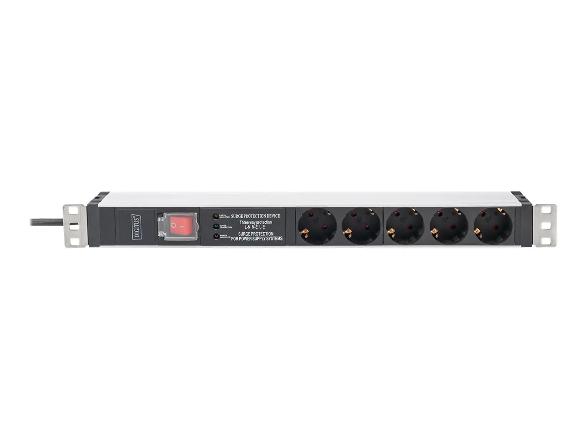 Digitus - Stromverteilungseinheit (Rack - einbaufähig) - Wechselstrom 230 V - 3600 VA - 1-phasig - Eingabe, Eingang power CEE 7/7 - Ausgangsanschlüsse: 5 (power CEE 7/3) - 1U - 48.3 cm (19") - 2 m Schnur