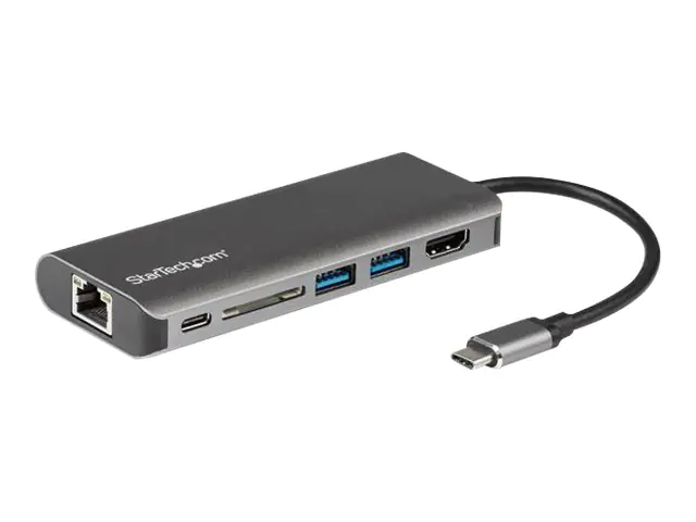 StarTech USB-C Multiport Adapter - 2x USB 3.0 / HDMI / SD / Gigabit Ethernet - mit Stromversorgung (USB PD) - USB C Dock - Dockingstation - USB-C / Thunderbolt 3 - GigE - für P/N: ARMCBCL, ARMPIVOTB, ARMPIVOTHD, ARMPIVOTV2, ARMUNONB, LTRISERP, MONSTADJD,