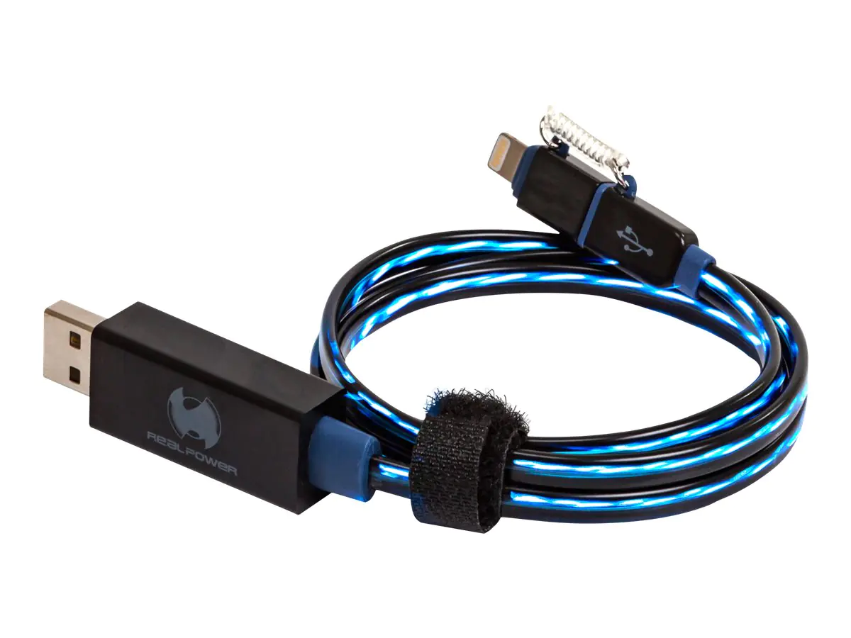 RealPower floating cable 2in1 - Lade-/Datenkabel - Micro-USB Typ B, Lightning (M) bis USB (M) - 74.5 cm - Blau