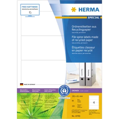 HERMA Ordnerrückenetikett Recycling breit/kurz 61 x 192 mm (B x H) selbstklebend ohne Griffloch naturweiß 320 Etik./Pack.