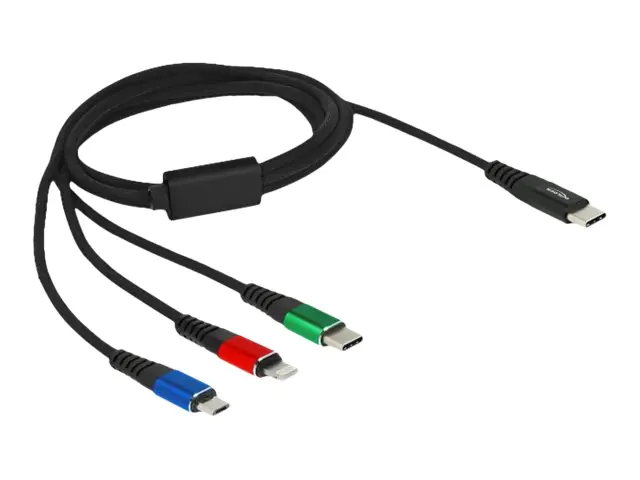Delock 3 in 1 - Kabel nur zum Laden - 24 pin USB-C männlich zu Micro-USB Typ B, Lightning, 24 pin USB-C männlich - 1 m - Schwarz