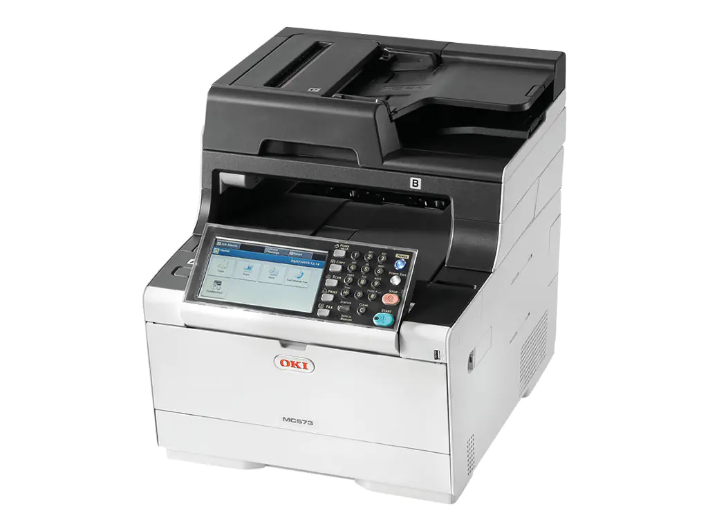 Oki MC573dn - Multifunktionsdrucker - Farbe - LED - A4 (210 x 297 mm) (Original) - A4 (Medien) - bis zu 24 Seiten/Min. (Kopieren) - bis zu 30 Seiten/Min. (Drucken) - 350 Blatt - 33.6 Kbps - USB 2.0, Gigabit LAN, USB 2.0-Host