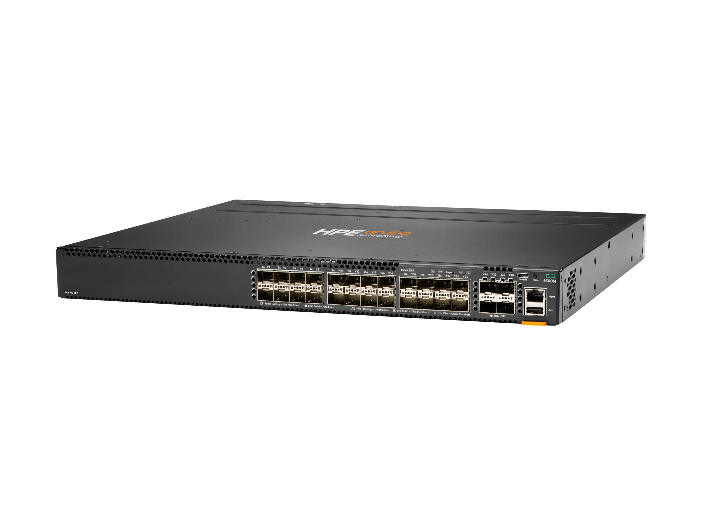 HPE Aruba 6300M - Switch - L3 - managed - 24 x 1 Gigabit / 10 Gigabit SFP+ + 4 x 1 Gigabit / 10 Gigabit / 25 Gigabit / 50 Gigabit SFP56 (Uplink / Stacking) - Front und Seite zu Hinterseite - an Rack montierbar