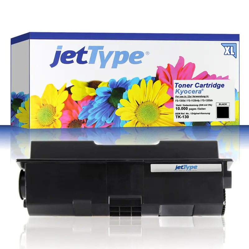 jetType Toner kompatibel zu Kyocera/Mita 1T02H20EU0 TK130 Schwarz 13.000 Seiten Große