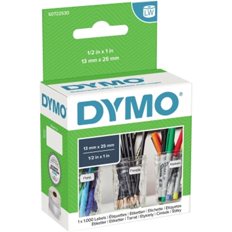 Dymo Original LabelWriter Mehrzwecketiketten (Klein) | 13 mm x 25 mm | Rolle mit 1.000 leicht ablösbaren Etiketten | selbstklebend | für LabelWriter Etikettendrucker und Beschriftungsgerät, Weiß, Selbstklebendes Druckeretikett, Papier, Entfernbar,