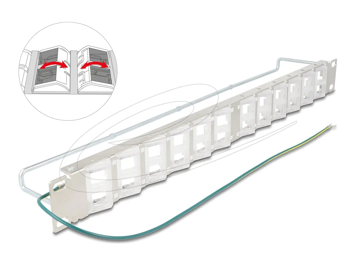 Delock Patchpanel (Blindblech) - neigbare Steckdosen, mit Zugentlastung - Rack montierbar -