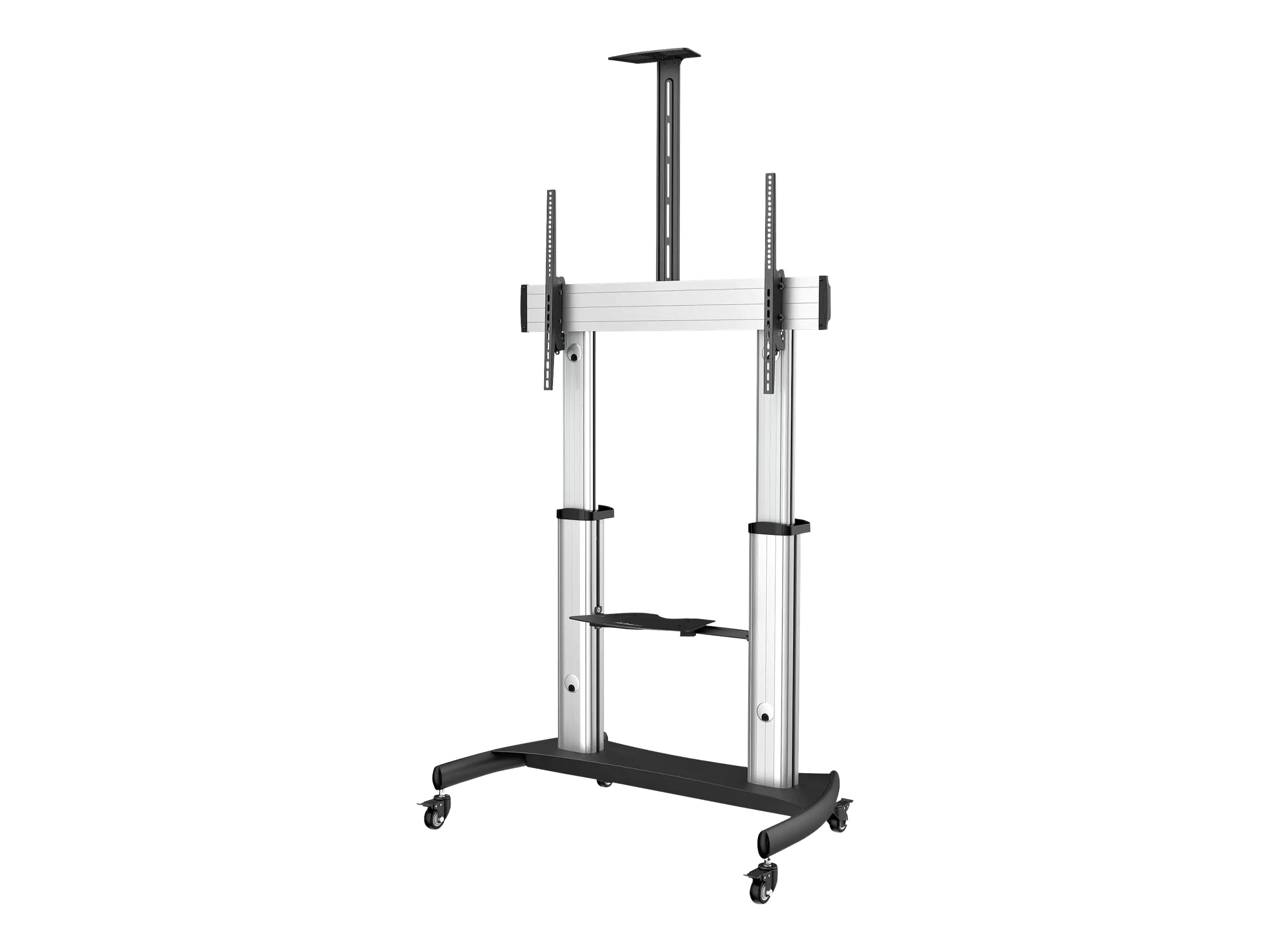 StarTech TV-Wagen - Fernsehständer mit Rollen für 60-100 Zoll-Displays (100kg) - Höhenverstellbarer, rollender Flachbildschirm-Bodenständer mit Multimedia-Regal (STNDMTV100) - Wagen - für Flachbildschirm - Aluminium, Stahl - Schwarz, Silber - Bildschirmgr