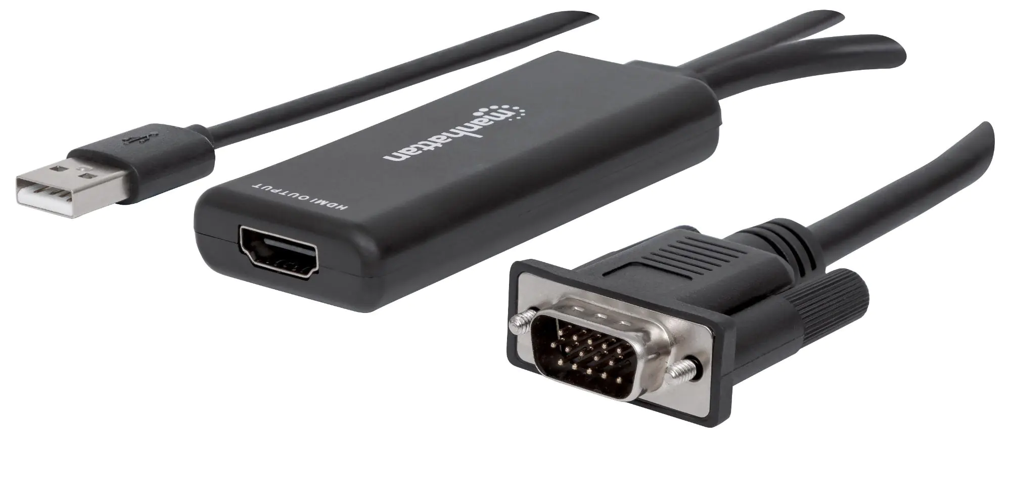 Manhattan VGA and USB-A to HDMI Converter, Analog VGA Video and USB Audio to Digital HDMI Signal, 1920x1080, 1080p@60Hz, 24-bit colour, 1.65 Gbps / 165 MHz, Three Year Warranty, Blister - Adapterkabel - USB, HD-15 (VGA) männlich zu HDMI weiblich - 1 m - S