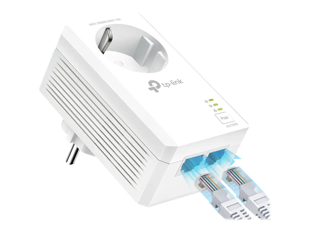 TP-Link TL-PA7027P V1 Starter Kit - Powerline Adapterkit - 2-Port-Switch - GigE, HomePlug AV (HPAV), HomePlug AV (HPAV) 2.0, IEEE 1901 - an Wandsteckdose anschließbar