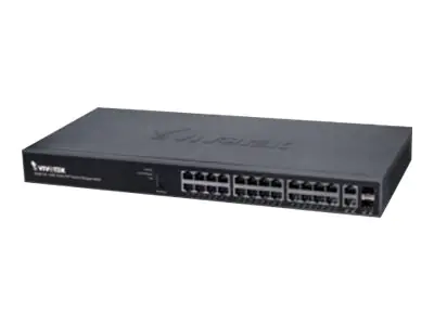 Vivotek AW-GEV Layer 2+ Series AW-GEV-264B-370 - Switch - L2+ - Smart - 24 x 10/100/1000 (PoE+) + 2 x Kombi-Gigabit-SFP - Desktop, an Rack montierbar - PoE+ (370 W)
