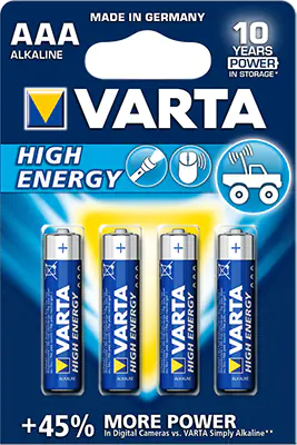 Varta Batterie High Energy AAA Micro LR03 1220 mAh 1,5V 4er Blister Alkaline 4903121414