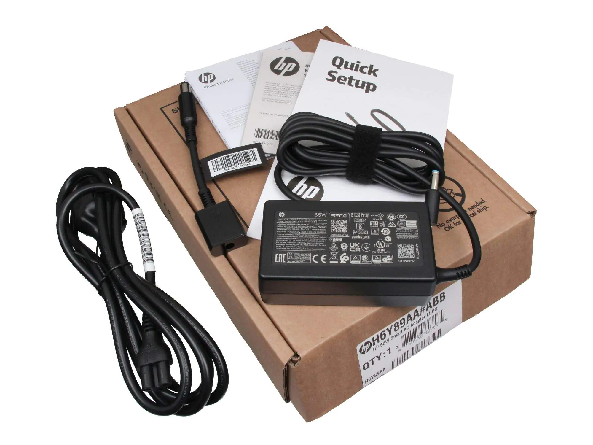 HP Intelligenter AC-Adapter mit 65 Watt, Laptop, Drinnen, 100 - 240 V, 47 - 63 Hz, 65 W, 19.5 V H6Y89AA#ABB
