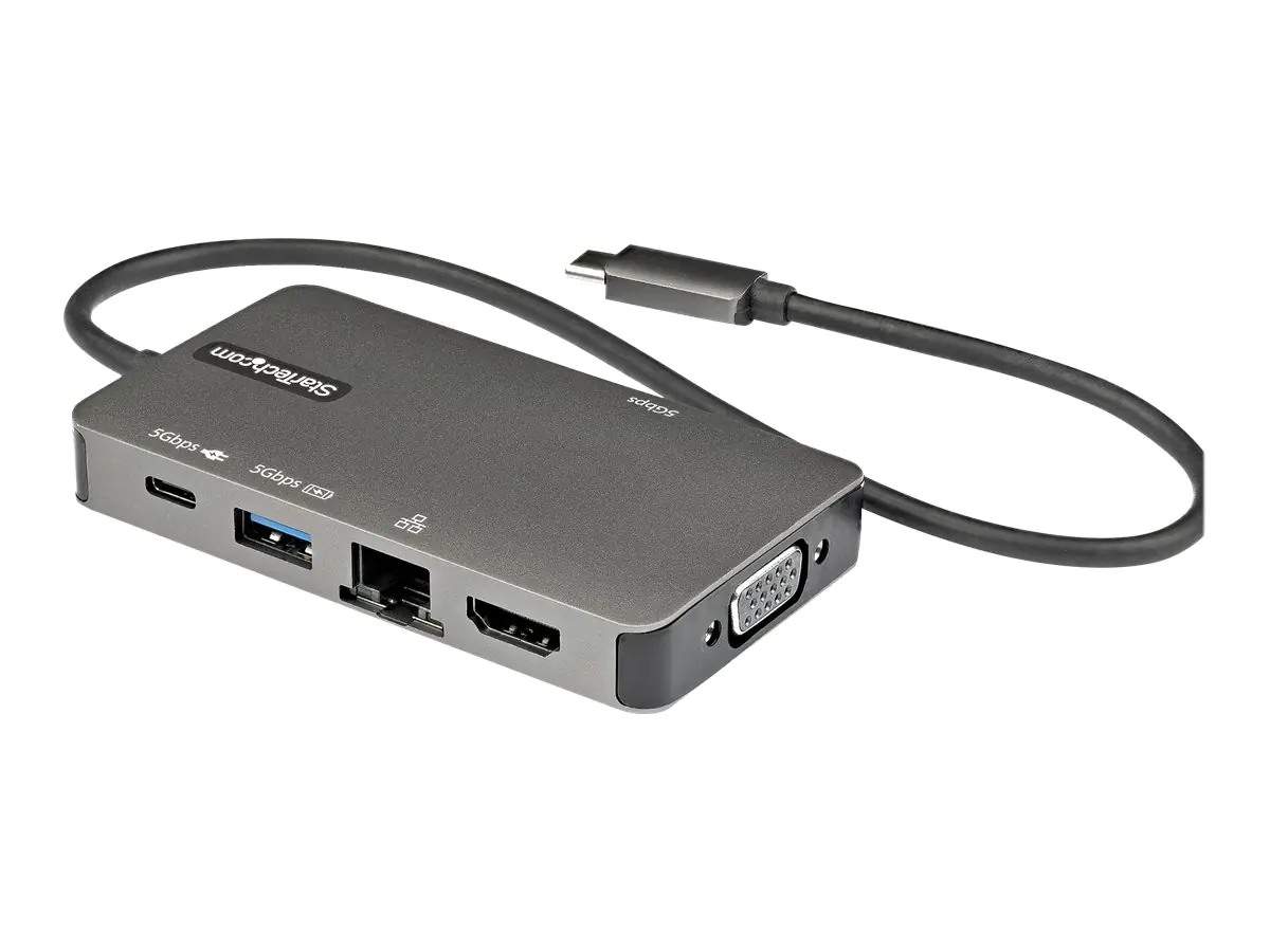 StarTech USB-C Multiport Adapter - USB-C auf 4K 30Hz HDMI oder 1080p VGA - USB Typ-C Mini Dock mit 100W Power Delivery Passthrough, 3-Port USB Hub 5 Gbit/s, GbE - 30cm Kabel (DKT30CHVPD2) - Dockingstation - USB-C - HDMI, VGA - 1GbE