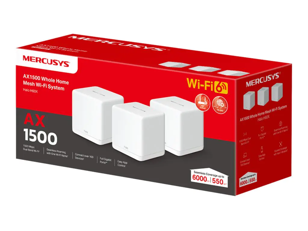 Mercusys Wireless Router AX1500 Whole-Home Halo H60X 3-pack Wi-Fi 6 DualBand - Router - WLAN
