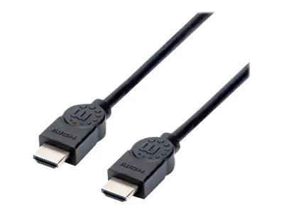 Manhattan HDMI Cable, 4K@30Hz (High Speed), 1.5m, Male to Male, Black, Ultra HD 4k x 2k, Fully Shielded, Gold Plated Contacts, Lifetime Warranty, Polybag - HDMI-Kabel - HDMI männlich zu HDMI männlich - 1.5 m - Doppelisolierung - Schwarz - geformt, 4K Unte
