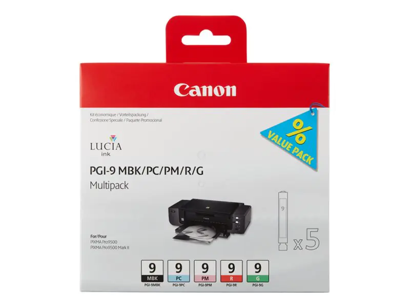 Canon PGI-9 MBK/PC/PM/R/G Multi-Pack - 5er-Pack - Rot, grün, mattschwarz, Photo Cyan, Photo Magenta - Original - Tintenbehälter - für PIXMA Pro9500, Pro9500 Mark II