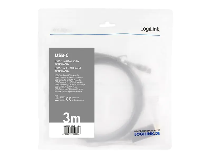 LogiLink Video- / Audiokabel - 24 pin USB-C männlich zu HDMI männlich