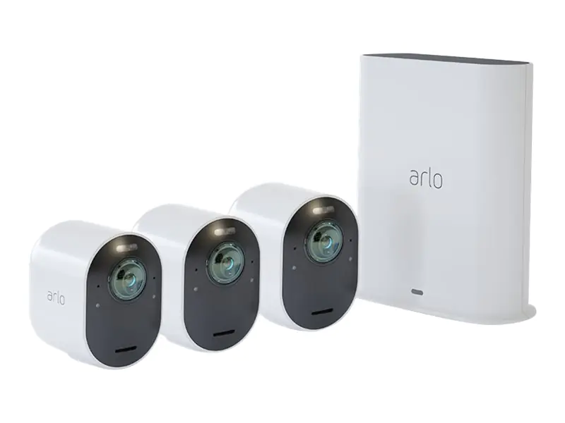 Arlo Ultra 2 Security System - Gateway + Kamera(s) - drahtlos (802.11b, 802.11g, 802.11n, 802.11ac, Bluetooth 4.2 LE) - 3 Kamera(s) - weiß