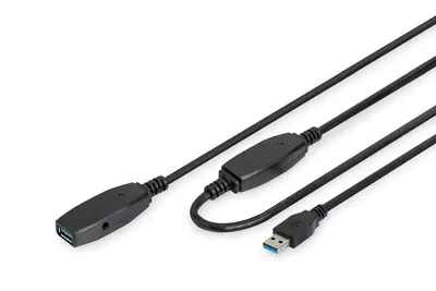 DIGITUS - USB-Verlängerungskabel - USB Typ A (M) zu USB Typ A (W) - USB 3.0 - 15 m - aktiv - Schwarz