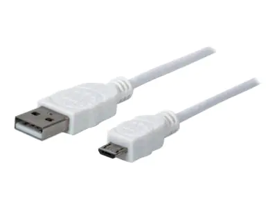 Manhattan USB-A to Micro-USB Cable, 1m, Male to Male, White, 480 Mbps (USB 2.0), Hi-Speed USB, Lifetime Warranty, Polybag - USB-Kabel - USB (M) zu Micro-USB Typ B (M) - USB 2.0 - 1 m - geformt - weiß