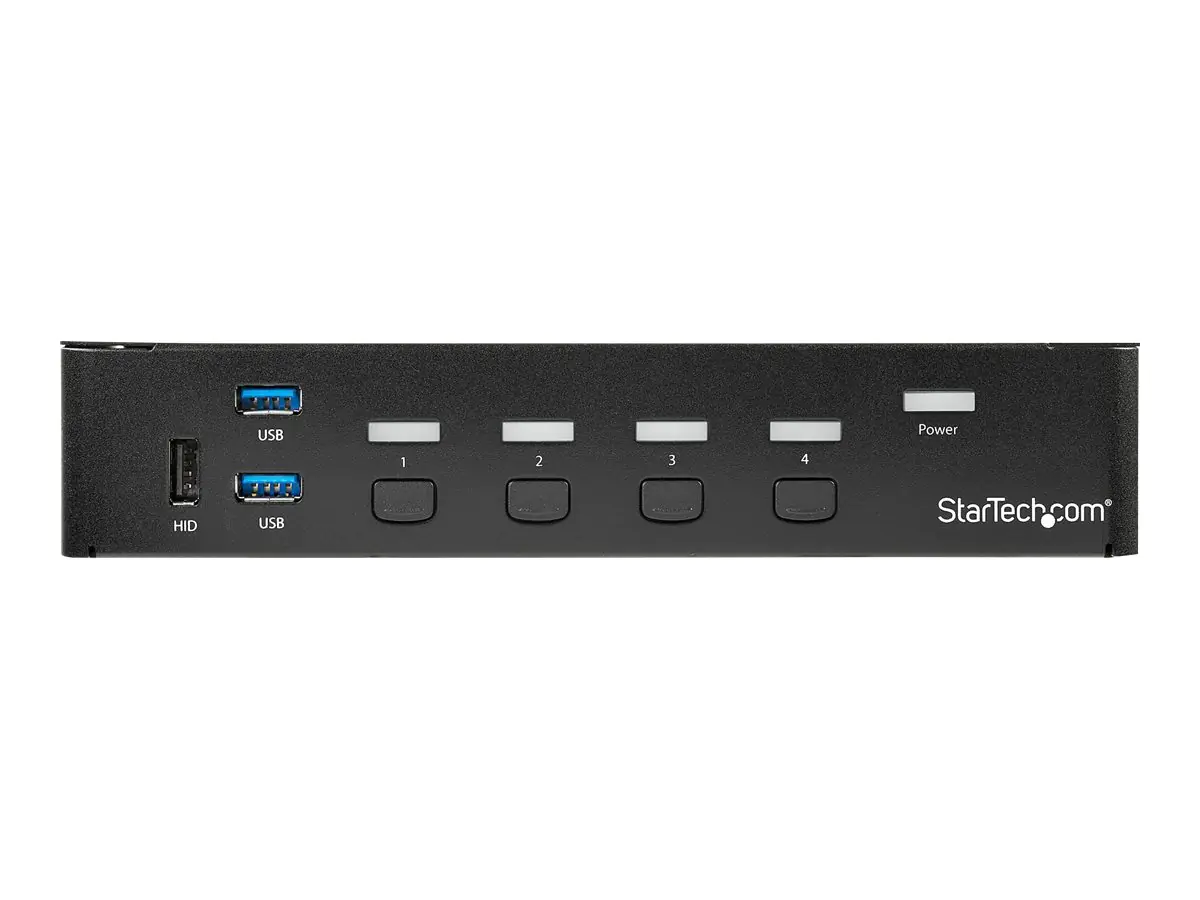 StarTech 4 Port DisplayPort KVM Switch - DP KVM Umschalter mit USB 3.0 Hub - 4K 30Hz - KVM-/USB-Switch - 4 x KVM/Audio/USB + 3 x SuperSpeed USB - 1 lokaler Benutzer - an Rack montierbar - AC 120/230 V/DC 9 - 12 V - für P/N: SV431RACK