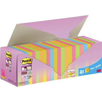 Post-it® Haftnotiz Super Sticky Z-Notes Promotion 76 x 76 mm (B x H) inkl. 4 Blöcke gratis blau, gelb, grün, orange, rosa 90 Bl./Block 16 Block/Pack.
