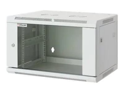 Intellinet Network Cabinet, Wall Mount (Standard), 12U, Usable Depth 350mm/Width 540mm, Grey, Assembled, Max 60kg, Metal & Glass Door, Back Panel, Removeable Sides,Suitable also for use on desk or floor, 19",Parts for wall install (eg screws/rawl plugs) n