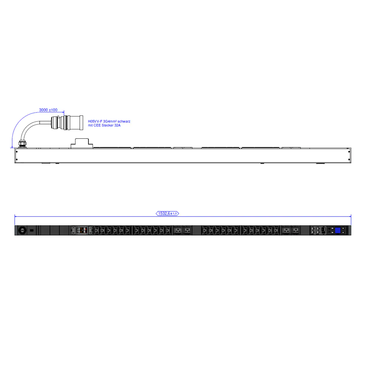Bachmann BlueNet BN7500 - Stromverteilungseinheit (Rack - einbaufähig) - Wechselstrom 230 V - Ethernet 10/100 - Ausgangsanschlüsse: 28 (4 x IEC 60320 C19, 24 x IEC 60320 C13) - 3 m Schnur