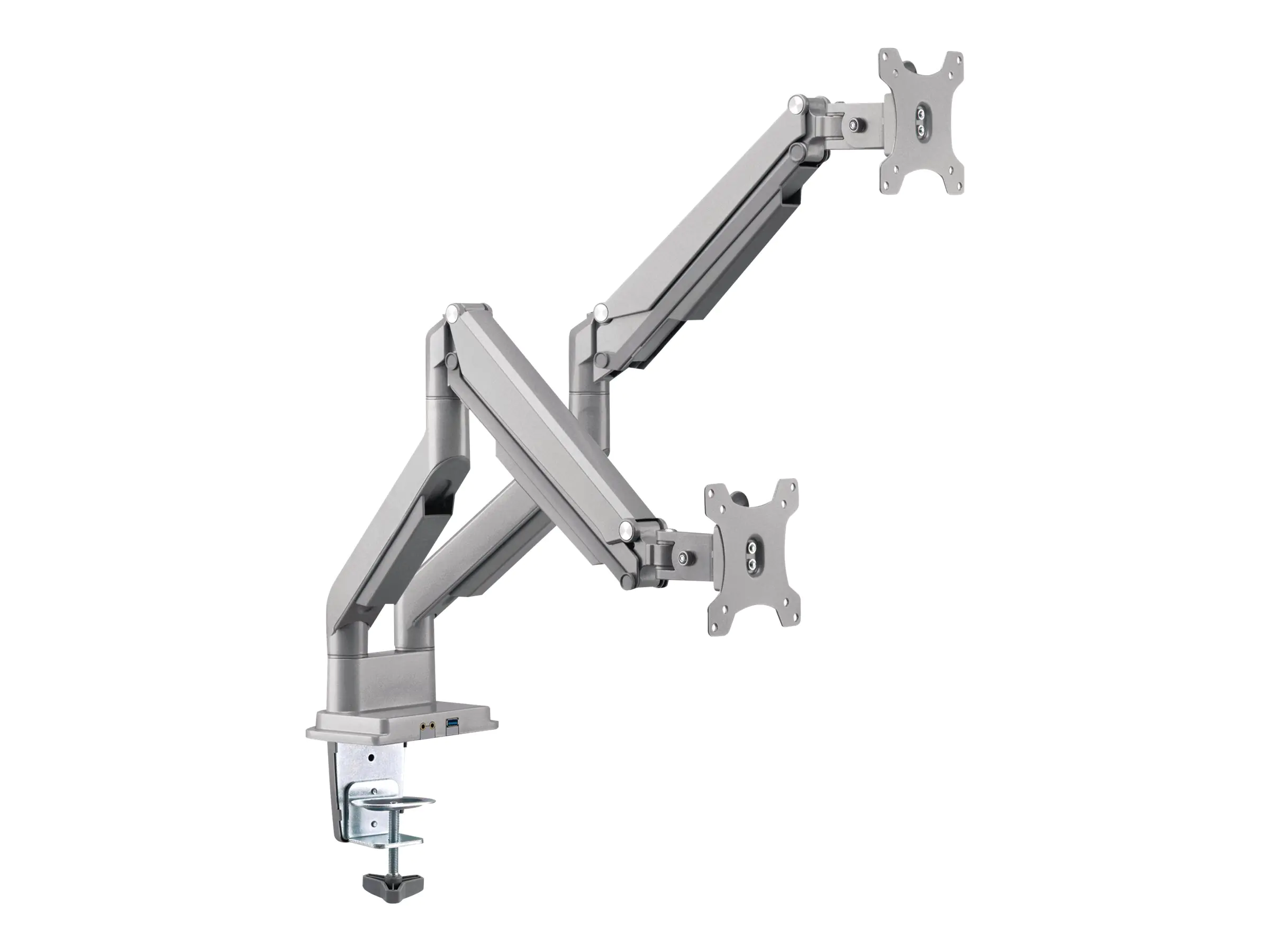 InLine - Befestigungskit (Tischmontage) - einstellbarer Doppelarm - für 2 LCD-Displays - mit Lifter, USB 3.0, max. 9 kg - Aluminium - Silber - Bildschirmgröße: 43.2-81.3 cm (17"-32")