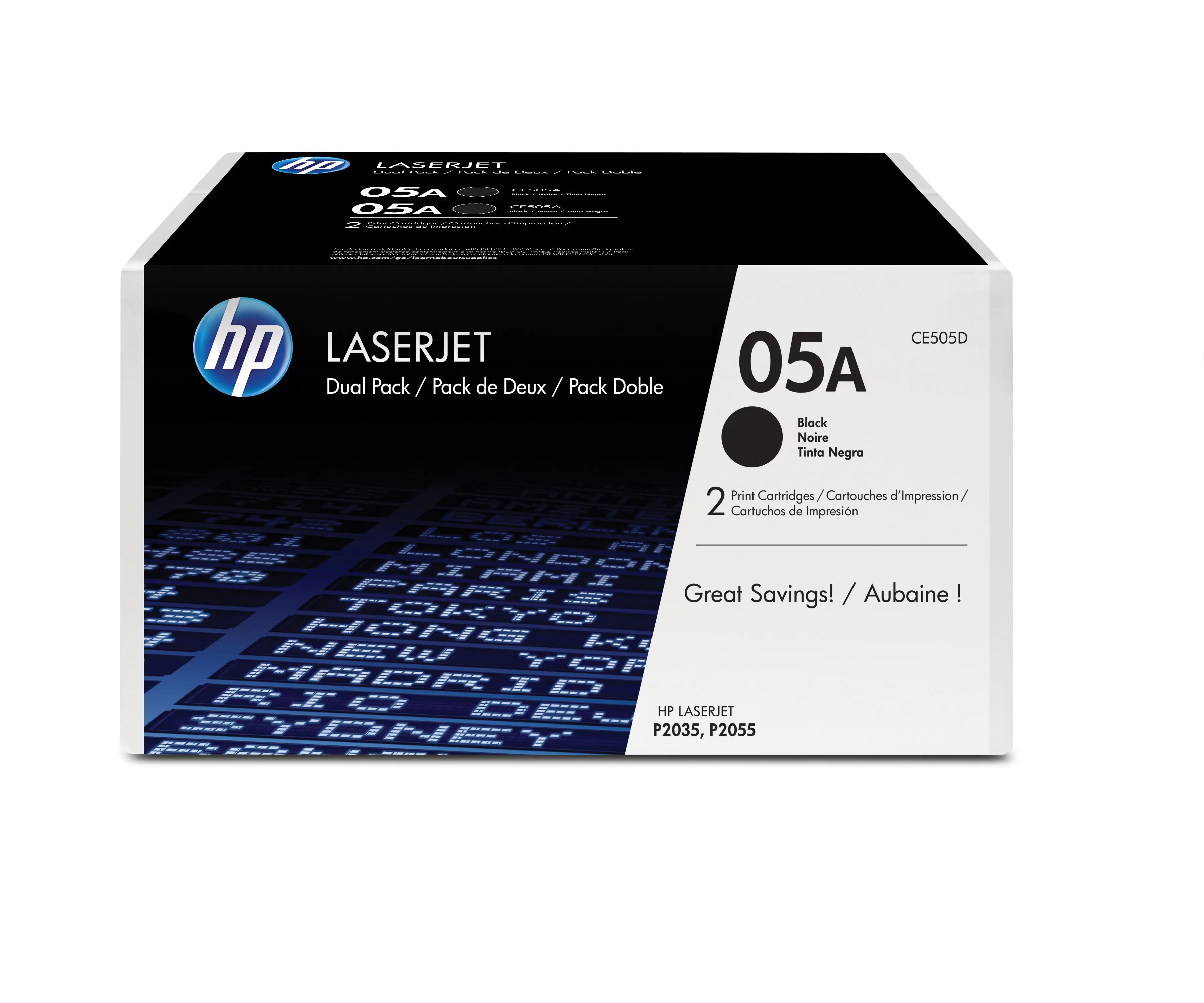 HP 05A - 2er-Pack - Schwarz - original - LaserJet - Tonerpatrone (CE505D) - für LaserJet P2035, P2035n, P2055, P2055d, P2055dn, P2055x