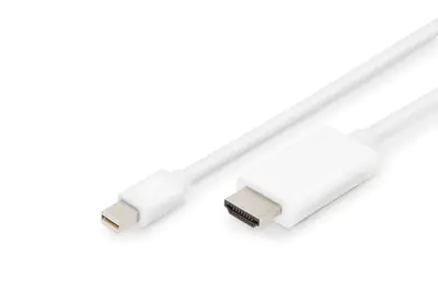 ASSMANN - Adapterkabel - Mini DisplayPort männlich zu HDMI männlich - 2 m - Dreifachisolierung - weiß - geformt, 4K Unterstützung